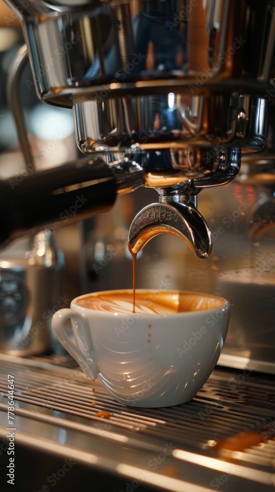 Perfect espresso shot being pulled rich crema Perfect espresso shot being pulled rich crema