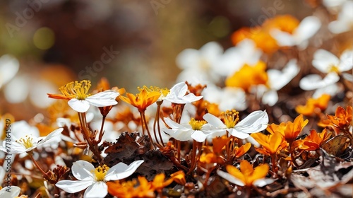 Flowering crocus in the spring forest on a sunny day photo