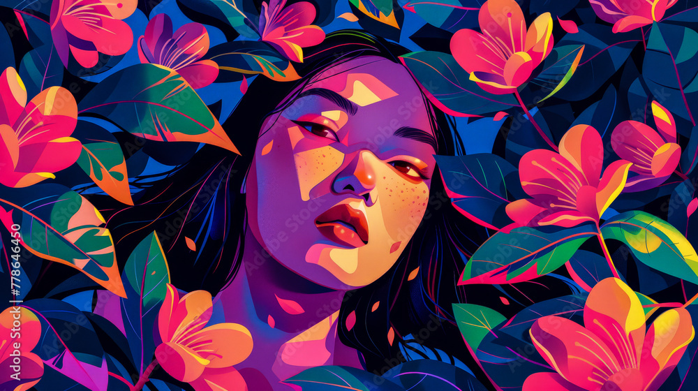 Vibrant woman illustration with floral decor Vibrant woman illustration with floral decor