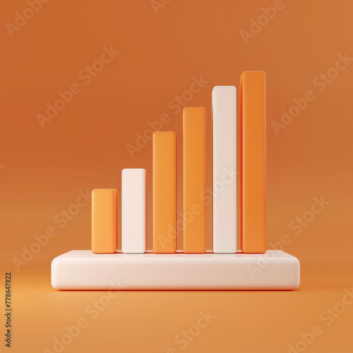 Minimalistic orange bar chart on a matching background, 3D rendering.