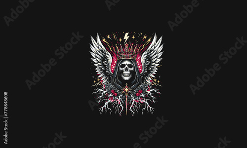 angel of death wearing crown and lightning vector artwork design