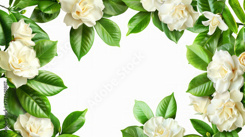 Lush gardenia flowers and leaves creating a natural frame  a perfect banner with blank space for custom messages