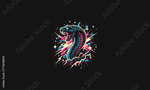 king cobra roar on galaxy lightning vector artwork design
