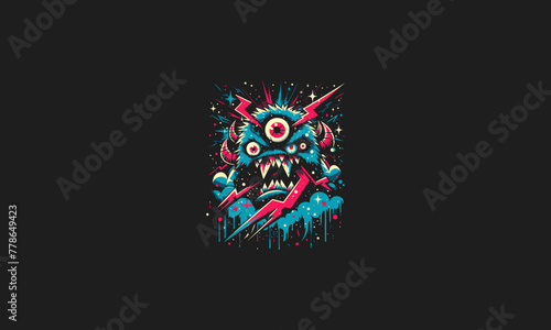 monster on galaxy lightning vector design