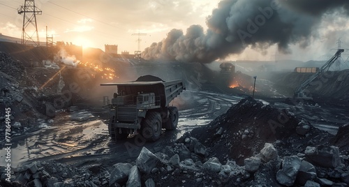 Coal mining in action, showing tough labor at work, as coal fuels much of our world. photo