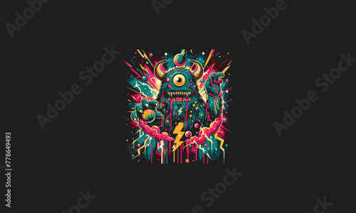 monster on galaxy lightning vector design