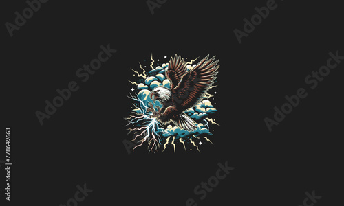 flying eagle on cloud lightning vector artwork design