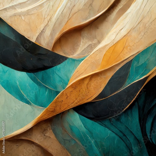 Wallpaper Mural a visually stunning abstract wallpaper featuring a harmonious blend of tan, teal, and black tones, with abstract lines and forms that convey a sense of depth and intrigue. The peel and stick applicati Torontodigital.ca