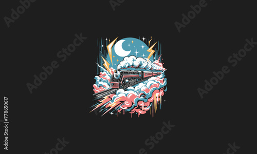 train on cloud lightning vector design