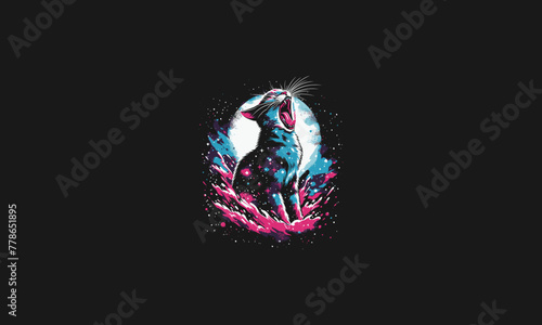 head cat roar on galaxy vector illustration flat design