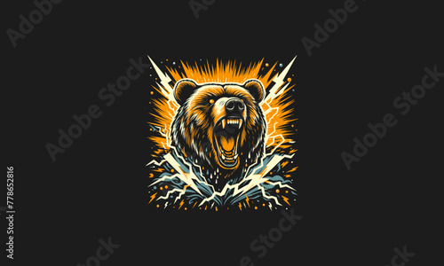 head bear roar and lightning vector artwork design