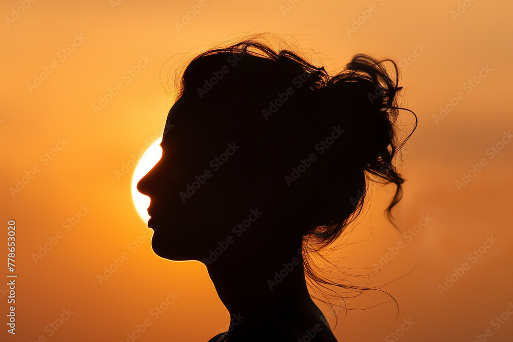 Silhouette of a Woman Against the Setting Sun on a Clear Evening Silhouette of a Woman Against the Setting Sun on a Clear Evening