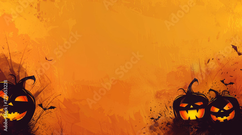Orange-toned Halloween scene with jack-o'-lanterns framing the banner with blank space, perfect for themed offers or greetings