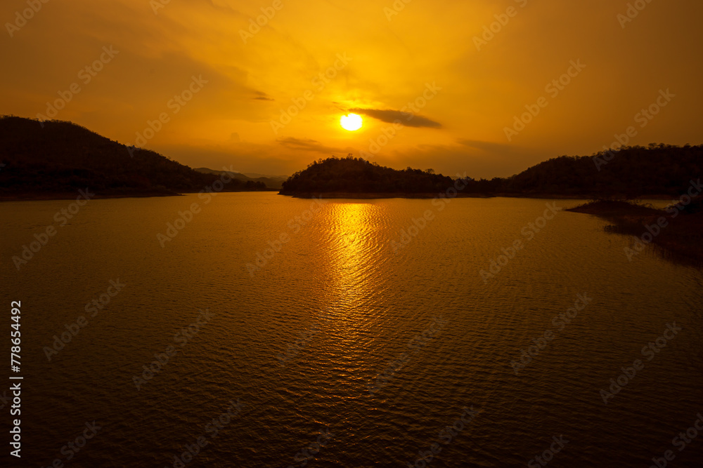 Sunset or evening time over lake water.