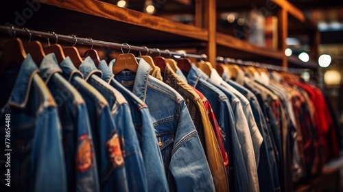 vintage denim jackets on display in a store photo