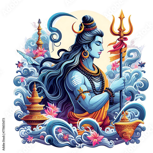 Hindu God Shiva statue in meditation. Generative AI.