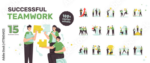 Successful teamwork strategy illustration set