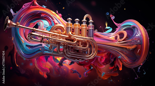 colorful trumpet in magic dust wave galaxy