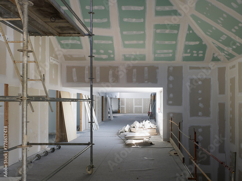 interior scene of a building under construction, without people