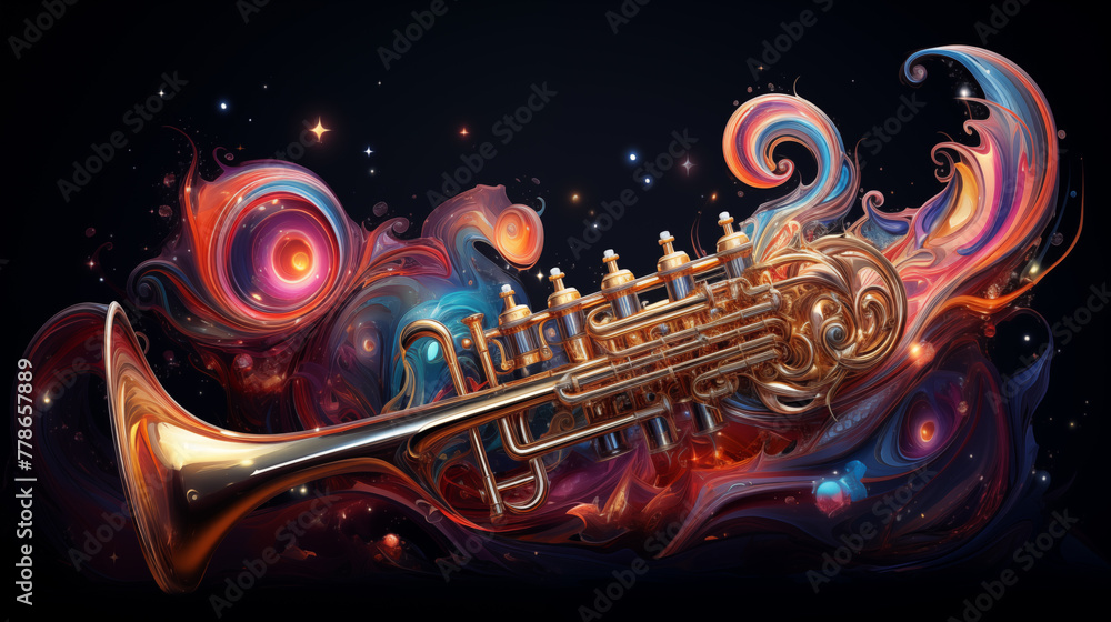 colorful trumpet in magic dust wave galaxy
