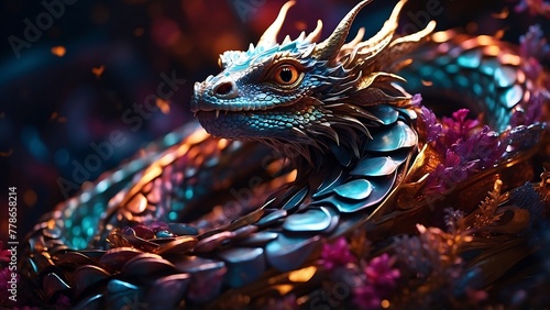Asian style fantasy dragon concept on abstract background.