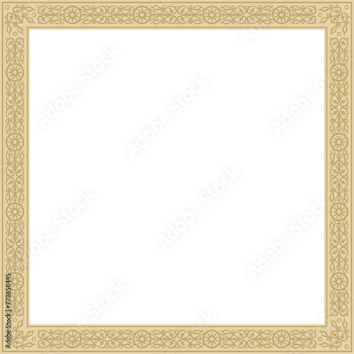 Vector gold square Yakut ornament. An endless rectangular border, a frame of the northern peoples of the Far East.