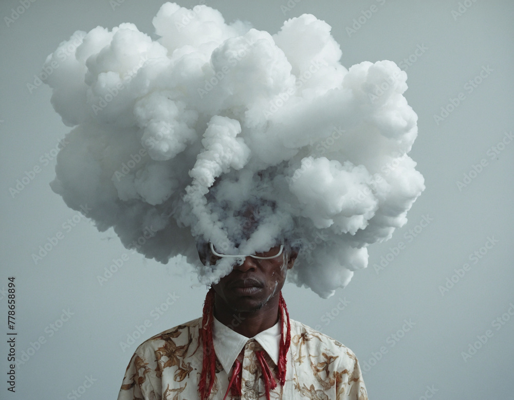 Man with cloud head in a floral shirt