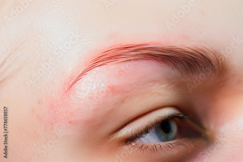 Redness after skin damage after eyebrow epilation