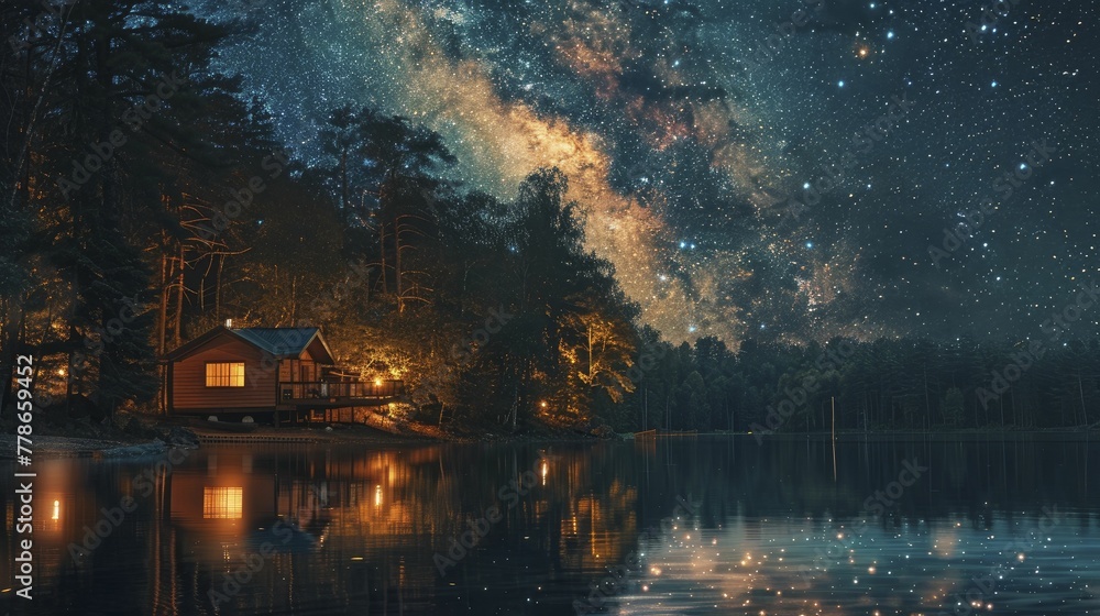 Experience the magic of stargazing and nature blending seamlessly in the Summer Adventure Digital Backdrop.