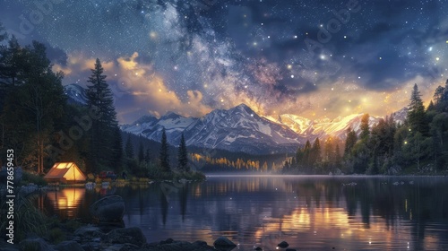 Experience the serene beauty of stargazing under the Milky Way in this captivating summer adventure digital backdrop.