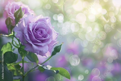 Garden with purple rose flowers with blurred background