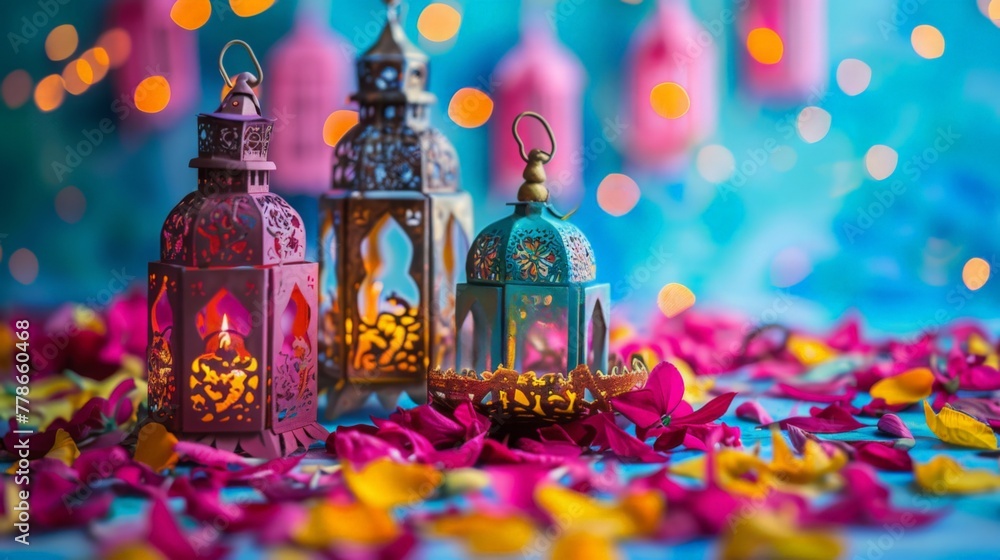 A colorful photo of Eid poster background with the text space for Eid Mubarak