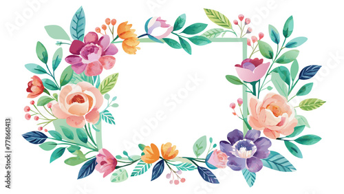 watercolor-floral-frame-square-shape--white-backgr © VarotChondra