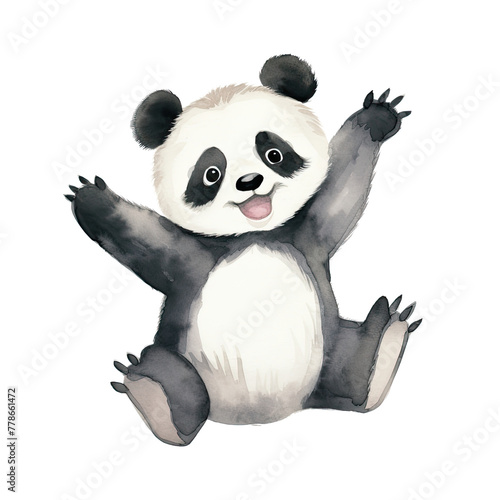 AI-generated watercolor cute Panda sitting with arms open clip art illustration. Isolated elements on a white background.