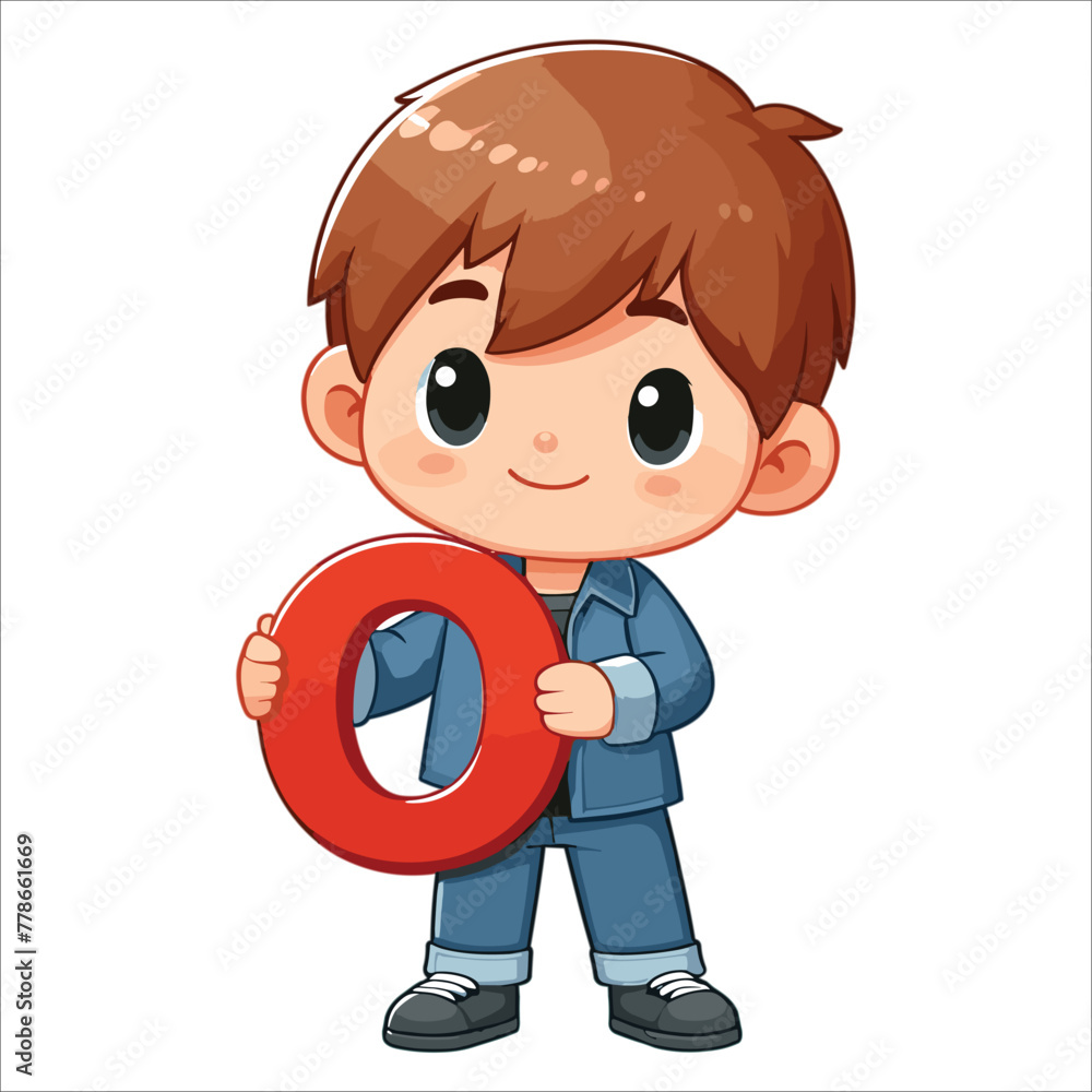 cartoon cute happy Little boy holding alphabet letter O vector cartoon cute happy Little boy holding alphabet letter O vector
