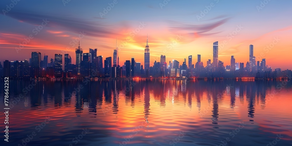 Silhouettes of Iconic Skyscrapers Defining a Striking Cityscape in the Twilight Glow