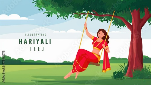 Indian festival Happy Haryali Teej and Hartalika Teej illustration photo