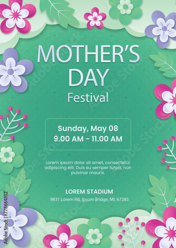 vector hand drawn mothers day event poster with blooming anemone flowers hand lettering text - mother's day and luminosity flares