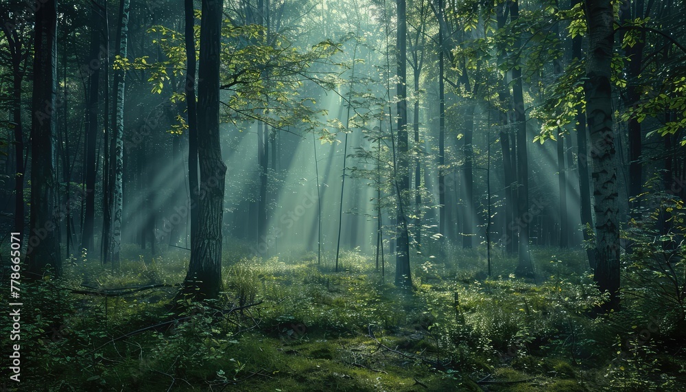 Obraz premium Forest backgrounds offer a sense of adventure and natural beauty. They can depict dense woodland scenes, sunlight filtering through foliage, towering trees