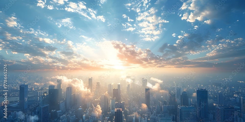 Fototapeta premium Captivating Skyline Illuminated by Shifting Light and Dramatic Clouds