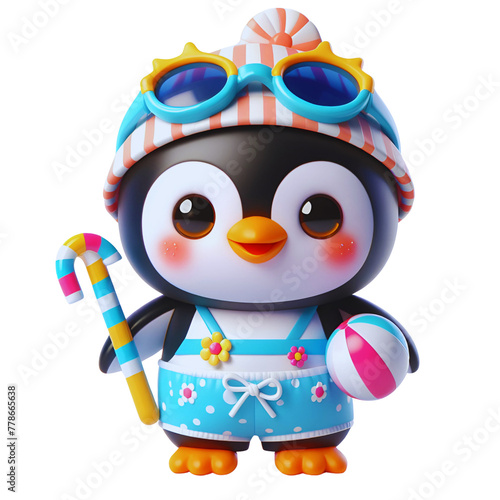 Cute penguin collection wear swimming suit  in summer png. © AMORNRAT