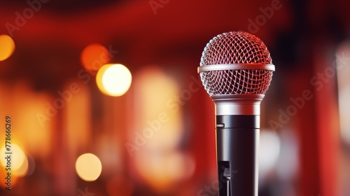  microphone on stage in the soft spotlight 
