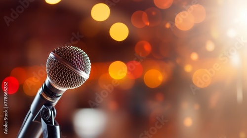  microphone on stage in the soft spotlight 