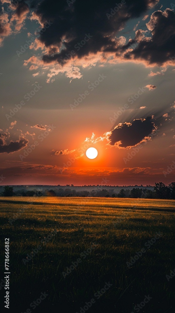 Obraz premium Solar eclipse casting over American heartland, soft light, panoramic, serene