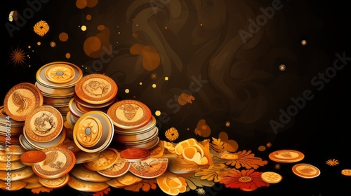 Illustration of Background with kalash and gold coins for Indian fes ﻿