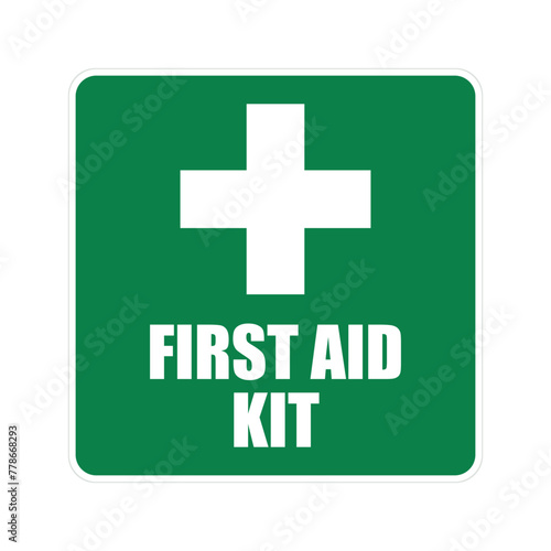 Isolated green rectangle label of medical first aid kit, printable sign