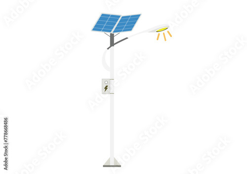 Solar panel in street lamp isolated on white background. Can be used for web and mobile development suitable for infographic.