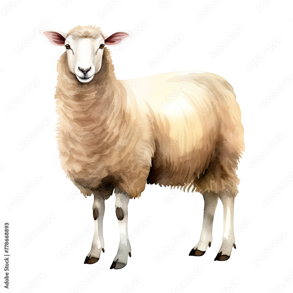 Fototapeta premium AI-generated watercolor cute Sheep clip art illustration. Isolated elements on a white background.