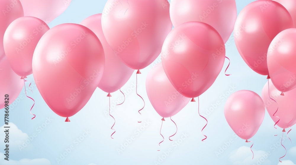 Illustration of image of pink helium party balloons floating