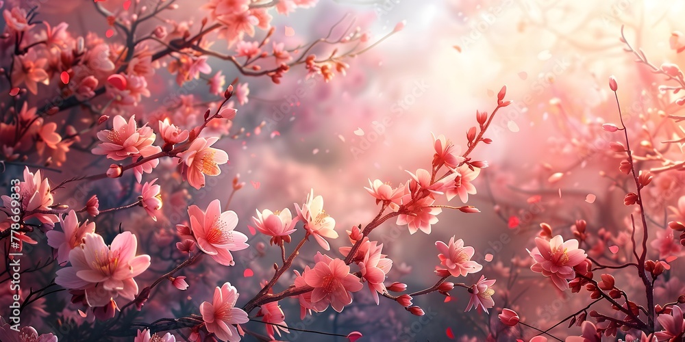 Delicate Cherry Blossom Blooms in Breathtaking Spring Scenery Hand Drawn Floral with Peaceful Atmosphere Delicate Cherry Blossom Blooms in Breathtaking Spring Scenery Hand Drawn Floral with Peaceful Atmosphere